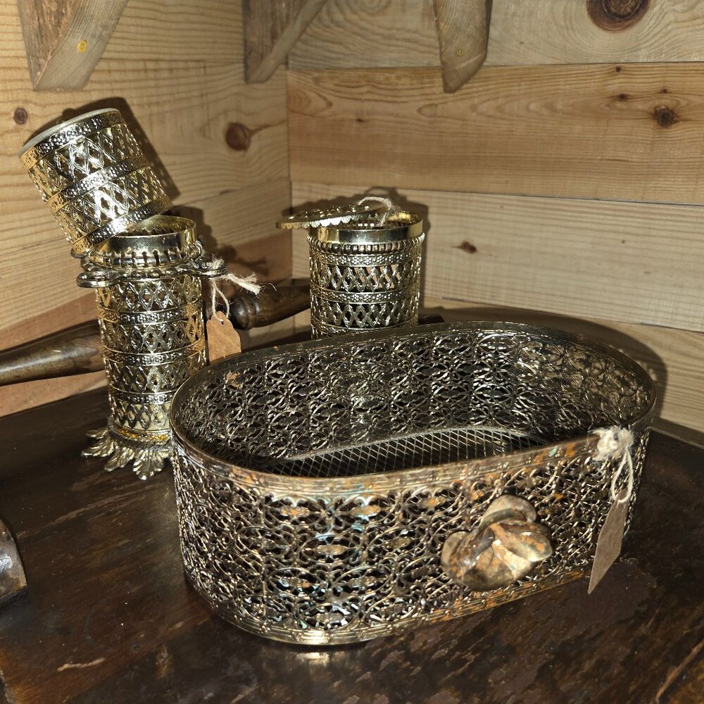 Vintage brass vanity set